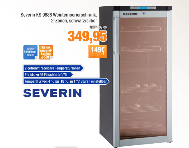 Severin KS 9888 Weintemperierschrank, 2-Zonen, schwarz/silber 