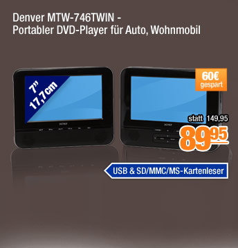 Denver MTW-746TWIN - Portabler DVD-Player f&uuml;r Auto, Wohnmobil 