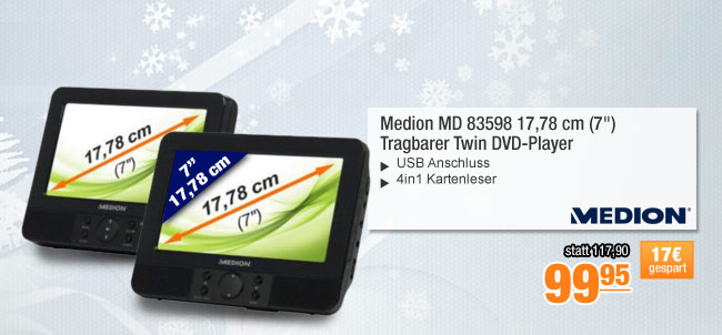 Medion MD 83598 17,78
                                            cm (7") Tragbarer Twin
                                            DVD-Player 