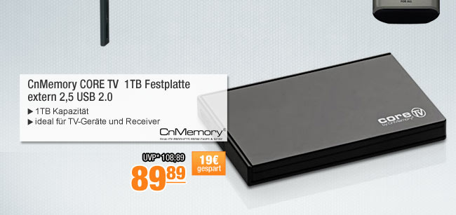 CnMemory CORE TV 1TB
                                            Festplatte extern 2,5 USB
                                            2.0 