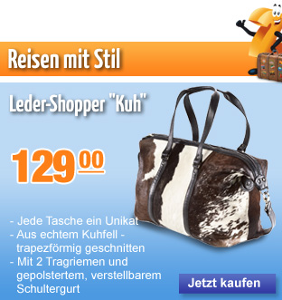 Reisen Sie mit Stil - dieser Leder-Shopper aus echtem Kuhfell ist ein absolutes Muss für 129 Euro