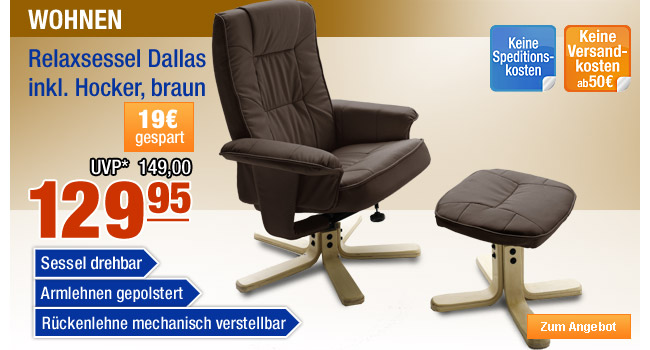 Relaxsessel Dallas inkl. Hocker, braun