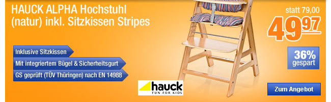 HAUCK ALPHA Hochstuhl (natur) inkl. Sitzkissen Stripes