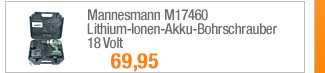 Mannesmann M17460
                                            Lithium-Ionen-Akku-Bohrschrauber
                                            18 Volt 