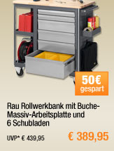 Rau Rollwerkbank mit
                                          Buche-Massiv-Arbeitsplatte und
                                          6 Schubladen 