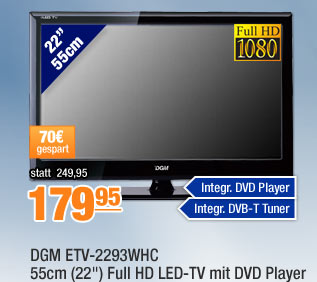 DGM ETV-2293WHC 55cm(22") Full HD LED-TV mit DVD Player