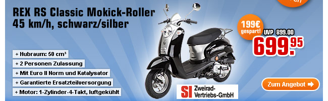 REX RS Classic Mokick-Roller, 45 km/h, schwarz/silber 
