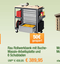 Rau Rollwerkbank mit Buche-Massiv-Arbeitsplatte und 6 Schubladen 