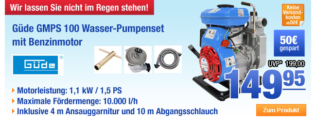 G&uuml;de GMPS 100 Wasser-Pumpenset mit Benzinmotor