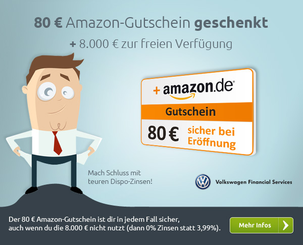 80 € Amazon-Gutschein geschenkt - wir
zeigen dir wie´s geht >> 80 € Amazon-Gutschein geschenkt - wir zeigen
dir wie´s geht >>