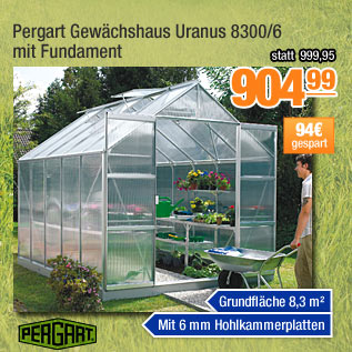Pergart Gew&auml;chshaus Uranus 8300/6 mit Fundament 