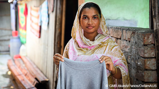 Die 25-jährige Anju arbeitet als Textilarbeiterin in Bangladesch. In ihrem ganzen Leben wird sie so viel verdienen wie der Vorstandsvorsitzende eines großen Modekonzerns in nur vier Tagen.