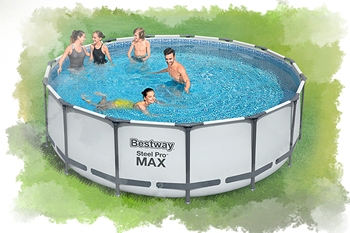 Nadzemn&iacute; baz&eacute;n r&aacute;mov&yacute; Bestway Steel Pro MAX&trade; &Oslash; 457x122 cm s p&iacute;skovou filtrac&iacute;, schůdky a zakr&yacute;vac&iacute; plachtou světle &scaron;ed&yacute;